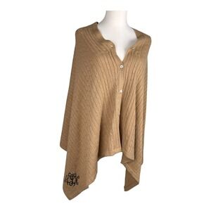 MarleyLilly Monogrammed Cable Knit Shawl Neutral Equestrian Heritage Cozy Layers